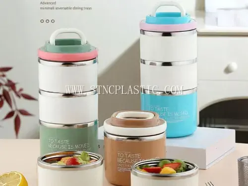 304SS Three Layers Round Lunch Box With Folding Handle 1460ml NC034014 plastic houseware product photograph