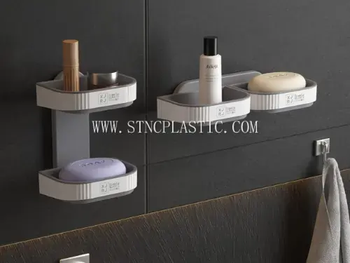 Plastic Wall-Mounted Double-Compartment Storage Rack NC034132 plastic houseware product photograph