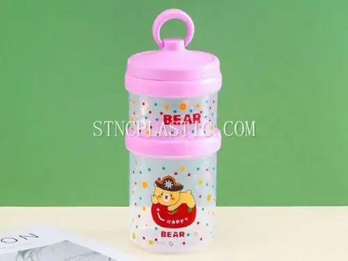 Plastic Cartoon Portable Handheld 2-Layer Storage Box With Folding Spoon NC035108 plastic houseware product photograph