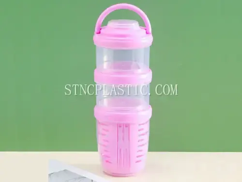Plastic Portable Handheld 3-Layer Drainable Fruit Cup With 2 Forks NC035111 plastic houseware product photograph