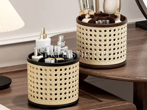 Plastic 360°rotating Rattan Desktop Storage Tube NC035133 plastic houseware product photograph