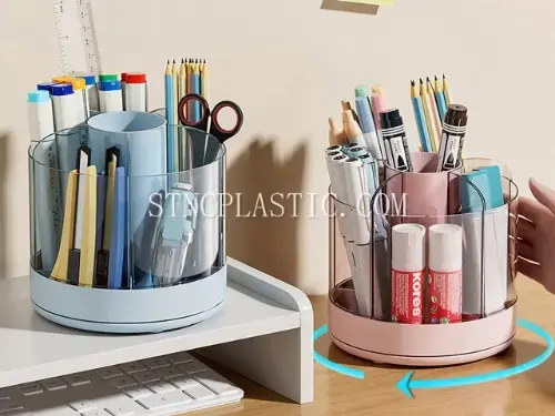 Plastic Round 6 Compartments Rotating Pen Holder NC035135 plastic houseware product photograph