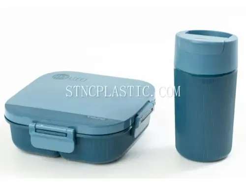 Lunch Box & Coffee Cup Set (1100ml+380ml) Square Plastic Single Layer 3-Grid Lunch Box With NC035290 plastic houseware product photograph