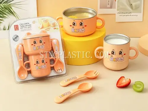 4pcs/Set Cartoon Kids Talbeware With Bowl+water Cup+spoon+fork NC035513 plastic houseware product photograph