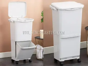 Double Layer Wet And Dry 2 Compartment Trash Bin With Flip Lid NC030662