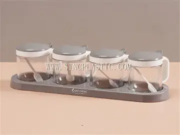 Plastic 4 Pcs/Set Of Press Cover Seasoning Cans W/Spoon NC030900