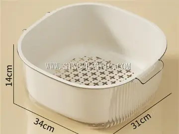 6L Plastic 2 In 1 Transparent Square Crisper Box With Hollow Basket NC031509