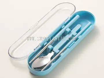 Portable Wheat Straw Stainless Steel Cutlery Box With Chopsticks & Spoon NC032947