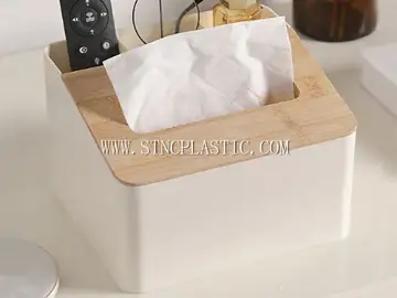Plastic Storage Tissue Box With Wood Cover NC033142