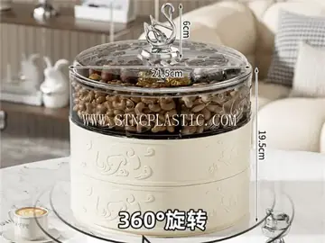 Plastic Rotating 3-Layer Round Candy Box With Circular Swan Handle NC033156
