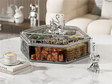 Plastic Hexagon Candy Box With Circular Swan Handle NC033157