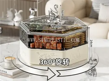 Plastic Rotating 2-Layer Hexagon Candy Box With Circular Swan Handle NC033158