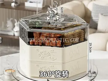 Plastic Rotating 3-Layer Hexagon Candy Box With Circular Swan Handle NC033159