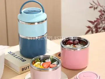 304 Stainless Steel Portable 2 Tiers Insulated Food Container With Handle 1060ml NC033973