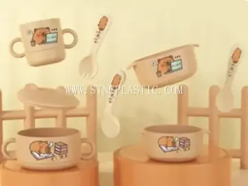 7pcs/Set Cartoon Capybara Children Tableware Set Dinner Plate/Bowl With Cover/Water Cup/2 NC034297