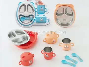 Cartoon Bear 304 Stainless Steel Childrens Tableware Set(dinner Plate/Bowl/Cup/Fork/Spoon) NC034569