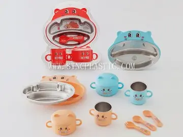 Cartoon Hippopotamus 304 Stainless Steel Childrens Tableware Set (dinner Plate/Bowl/Cup/Fo NC034570