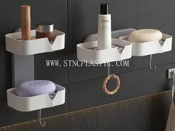 Plastic Unprinted Wall-Mounted Double-Compartment Storage Rack With Hook NC034732