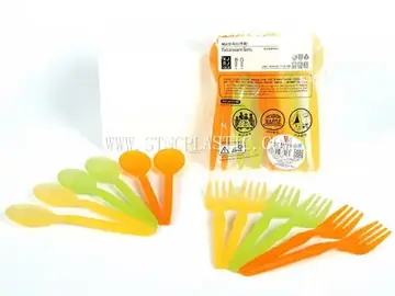 12pcs/Set Plastic Colorful Sharp-Tipped Handle Tablewear 6 spoons+6 Forks NC034741