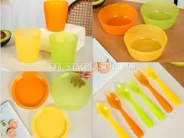 15pcs/Set Plastic Colorful Tablewear 3 spoons+3 forks+3 plates+3 bowls+3 Water Cups NC034743
