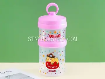 Plastic Cartoon Portable Handheld 2-Layer Storage Box With Folding Spoon NC035108