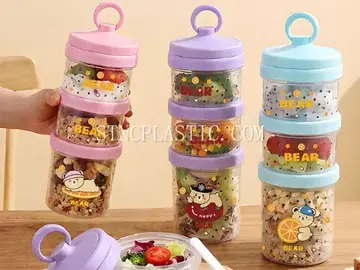 Plastic Cartoon Portable Handheld 3-Layer Storage Box With Folding Spoon NC035109