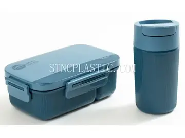 Lunch Box&Coffee Cup Set (1300ml+380ml) Tall Version Rectangular Plastic Single Layer 3-Grid NC035286