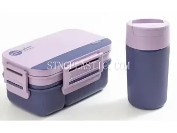 Lunch Box&Coffee Cup Set (1800ml+380ml) Tall Version Rectangular Plastic 2-Layer 6-Grid Lunc NC035287