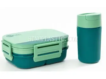 Lunch Box & Coffee Cup Set (1700ml+380ml) Rectangular Plastic 2-Layer 6-Grid Lunch Box With NC035289