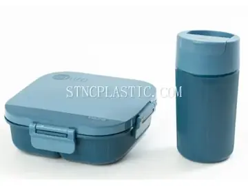 Lunch Box & Coffee Cup Set (1100ml+380ml) Square Plastic Single Layer 3-Grid Lunch Box With NC035290