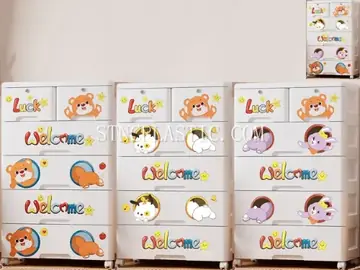 Plastic 65cm Wide Cartoon Wardrobe With 2 Small Drawers NC035485