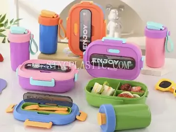 Plastic 3-Grid Lunch Box With Spoon&Fork 1000ml+water Bottle Set 480ml NC035508