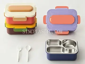 Stainless Steel Rectangular 3-Grid Lunch Box With Spoon&Fork NC035510