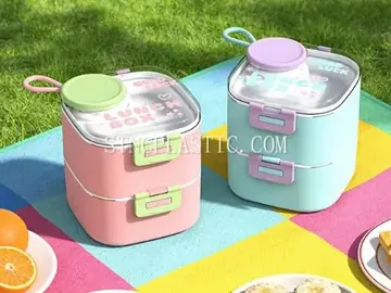 2L Plastic Square Double Layers Handheld Salad Box With Spoon+small Inner Box 60ml NC035517