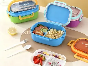 Plastic 3-Grid Flip Lid Lunch Box With Spoon+fork 1.2L NC035518