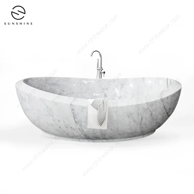 Bianco Carrara Marble Freestanding Custom Stone Bathtub image 3