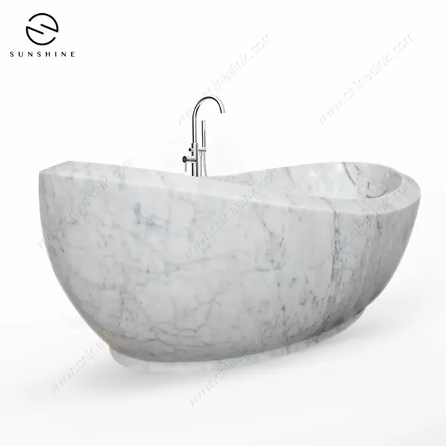 Bianco Carrara Marble Freestanding Custom Stone Bathtub image 4