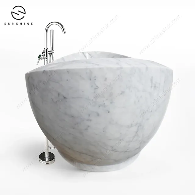 Bianco Carrara Marble Freestanding Custom Stone Bathtub image 5