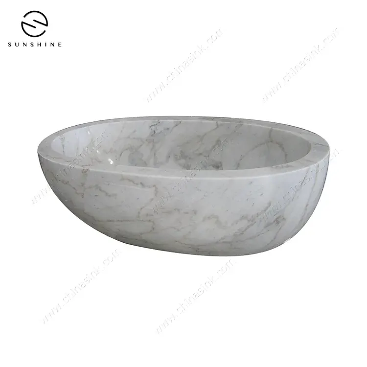 China Carrara White Marble Freestanding Bathtub natural stone bathtub carved from one block