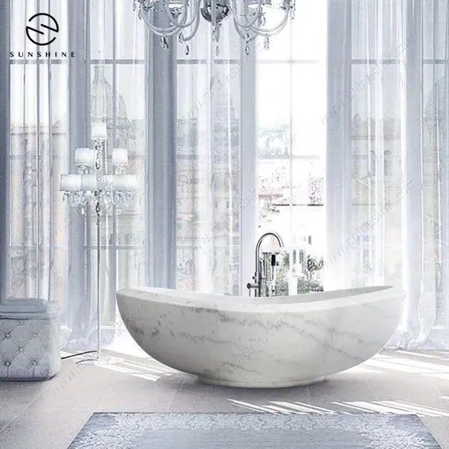 Elegant Natural White Stone Marble Free Standing Bathtub natural stone bathtub
