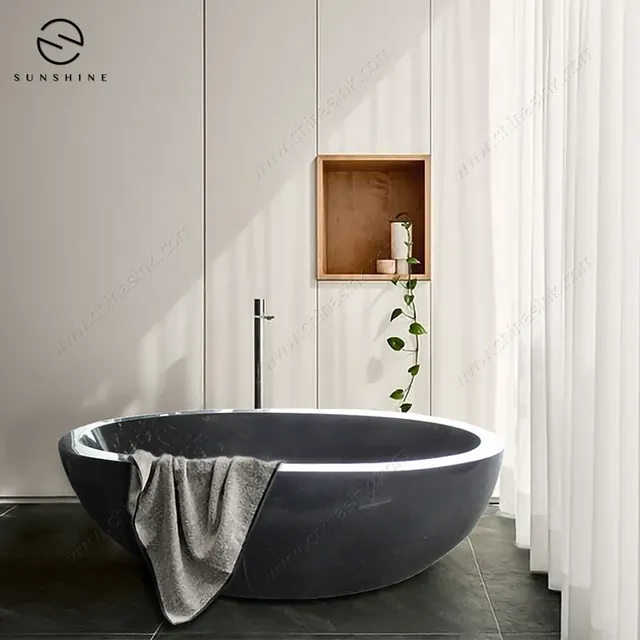 Forest Black Marble Freestanding Oval Bathroom Bathtub natural stone bathtub