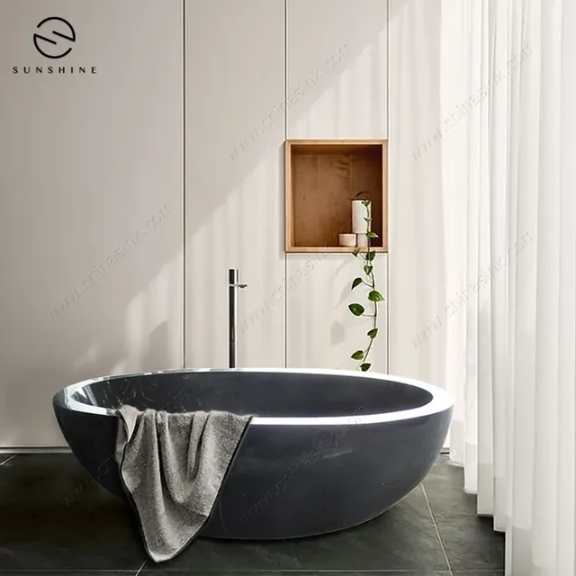 Forest Black Marble Freestanding Oval Bathroom Bathtub image 2