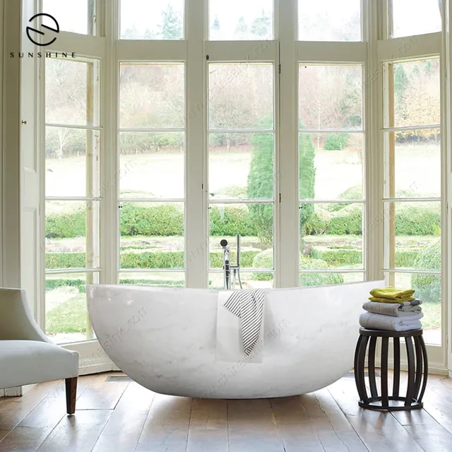 Guangxi White Marble Adult Soaking Bathtub natural stone bathtub