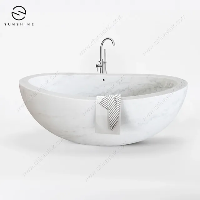 Guangxi White Marble Adult Soaking Bathtub image 2