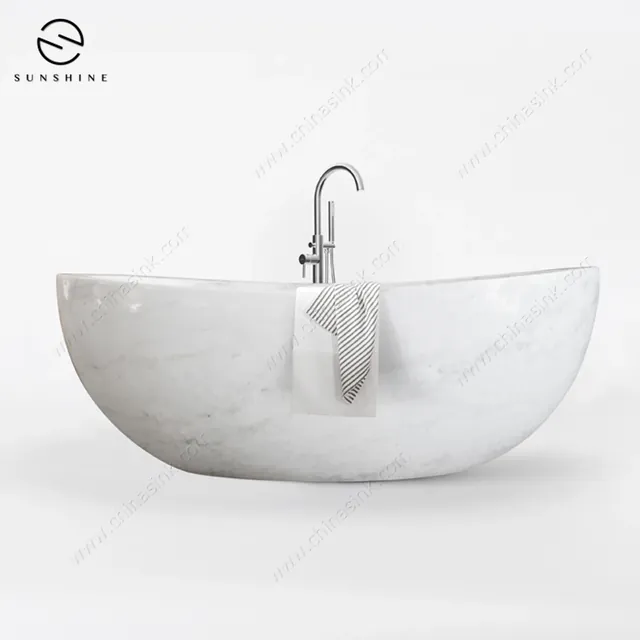 Guangxi White Marble Adult Soaking Bathtub image 3