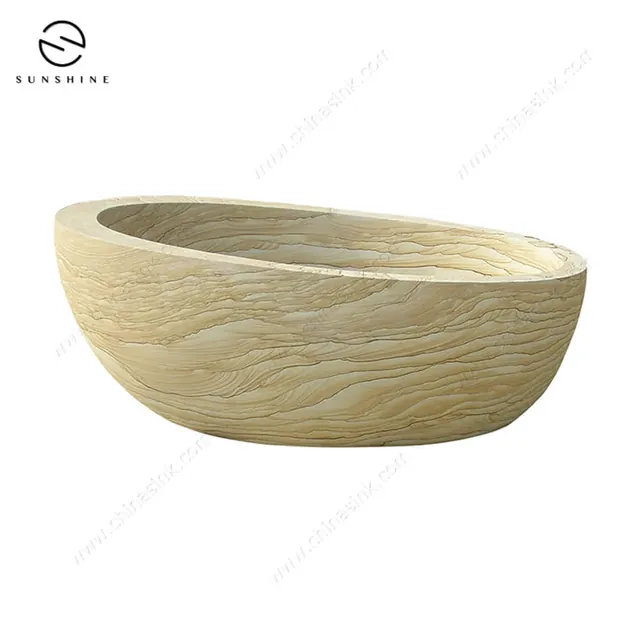 Landscape Veins Sandstone Free-Standing Soaking Bathtubs Carved from Solid Block image 2