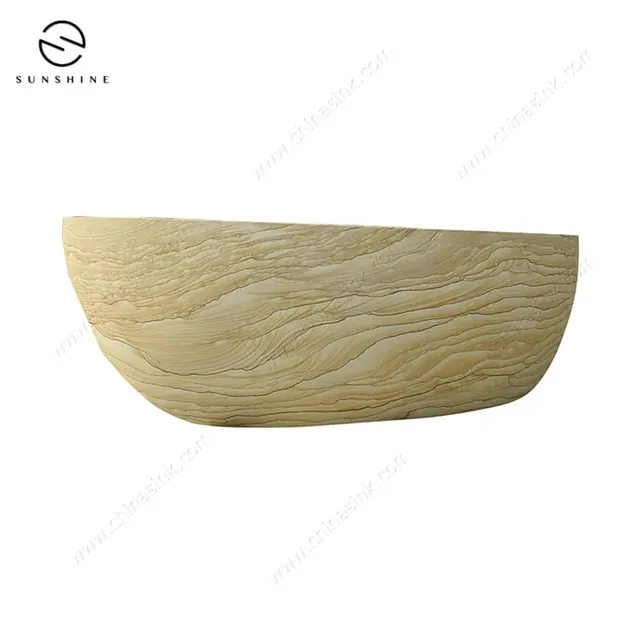 Landscape Veins Sandstone Free-Standing Soaking Bathtubs Carved from Solid Block image 3