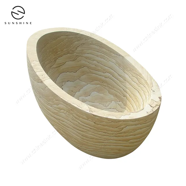 Landscape Veins Sandstone Free-Standing Soaking Bathtubs Carved from Solid Block image 4