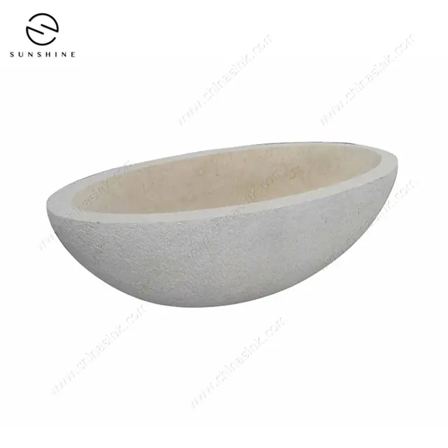 Light Beige Galala Marble Oval Natural Stone Bathtub image 2