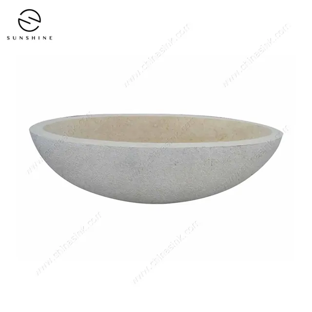 Light Beige Galala Marble Oval Natural Stone Bathtub image 3